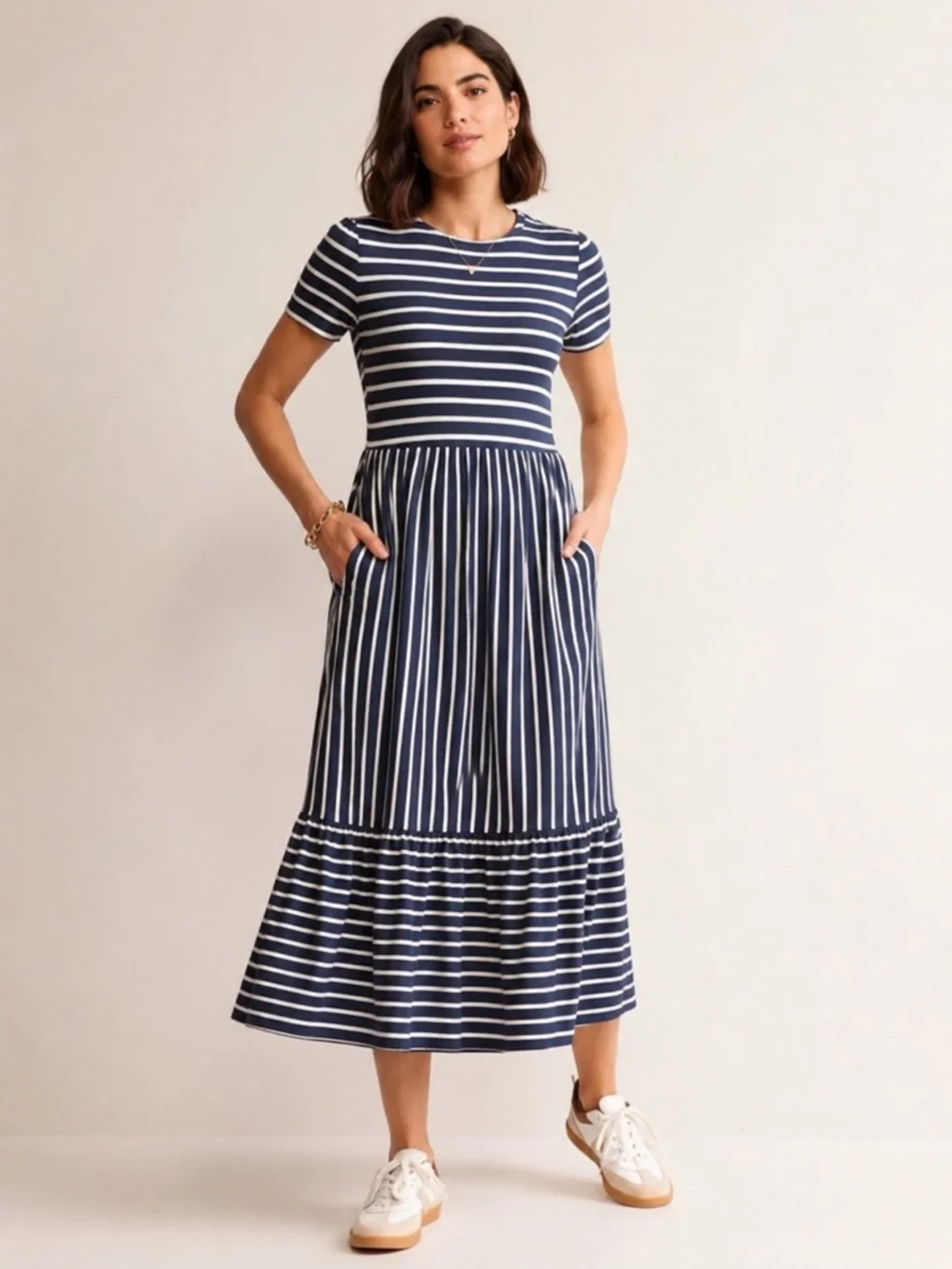 emma tiered jersey midi dress Dresses | Boden Navy White Stripe Sz 14 Coastal 12 Category_Resort Wear
